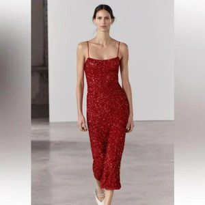 ZARA SEQUIN MIDI DRESS RED ZW COLLECTION